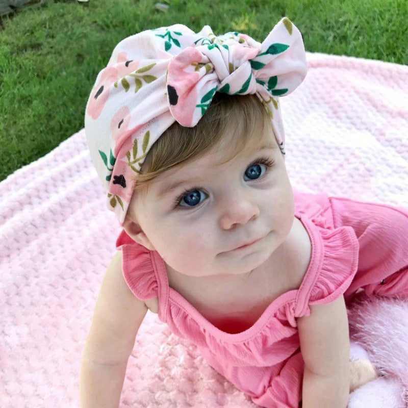 Children Knot Baby Hat Printed Rabbit Ear Cap