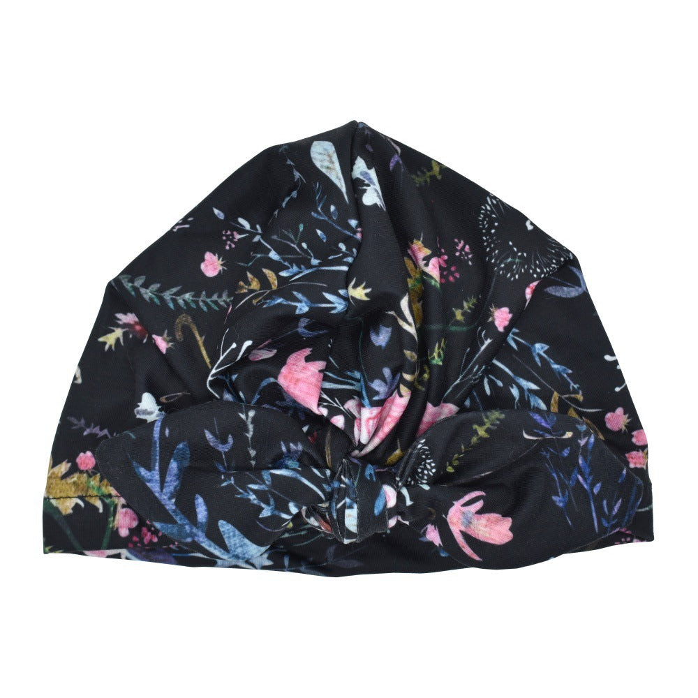 Children Knot Baby Hat Printed Rabbit Ear Cap