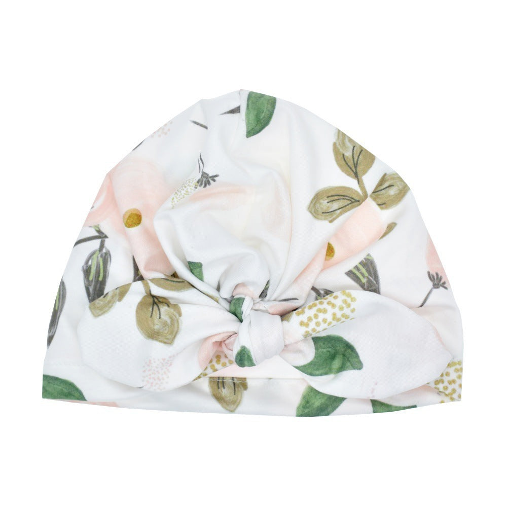 Children Knot Baby Hat Printed Rabbit Ear Cap