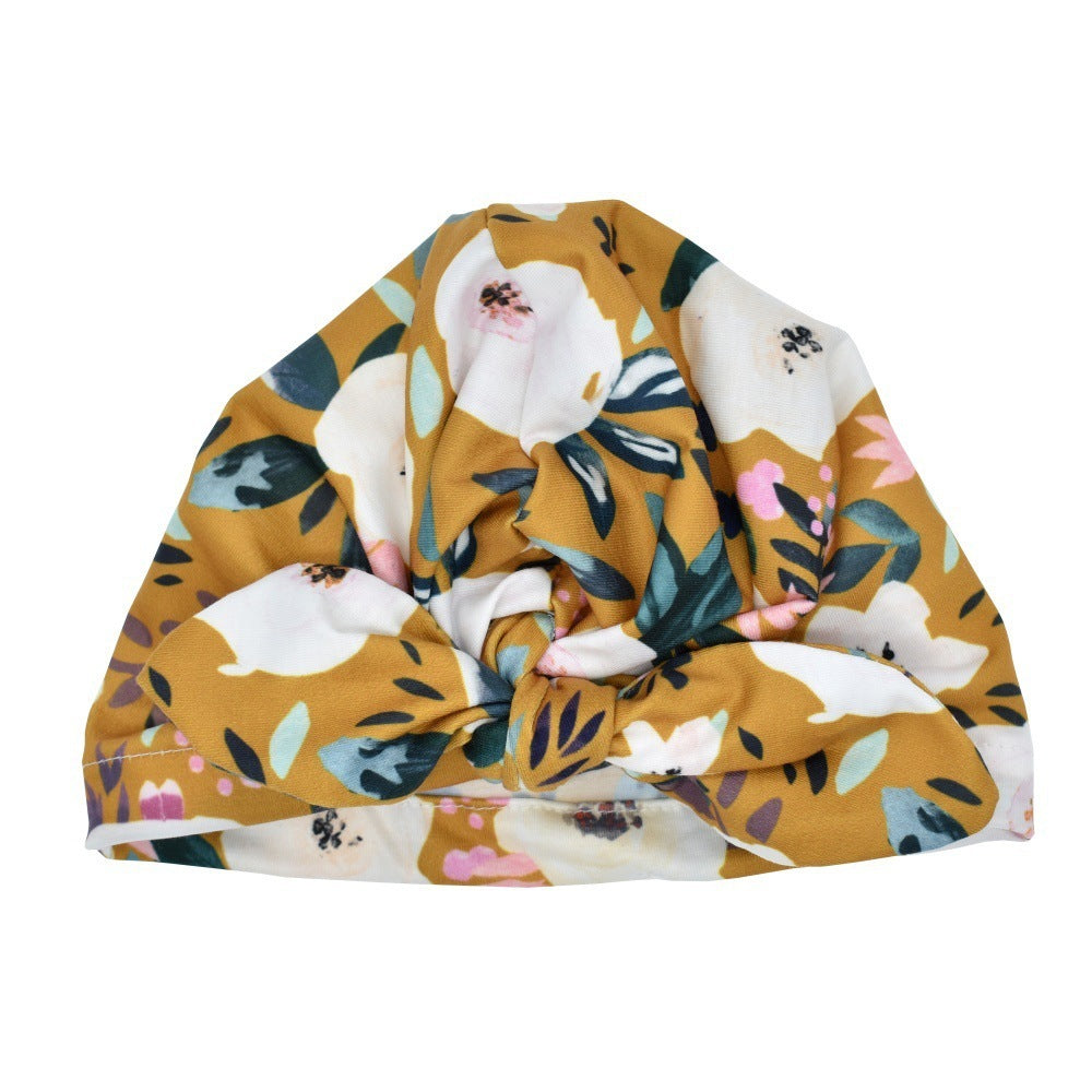 Children Knot Baby Hat Printed Rabbit Ear Cap