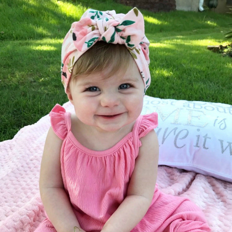 Children Knot Baby Hat Printed Rabbit Ear Cap
