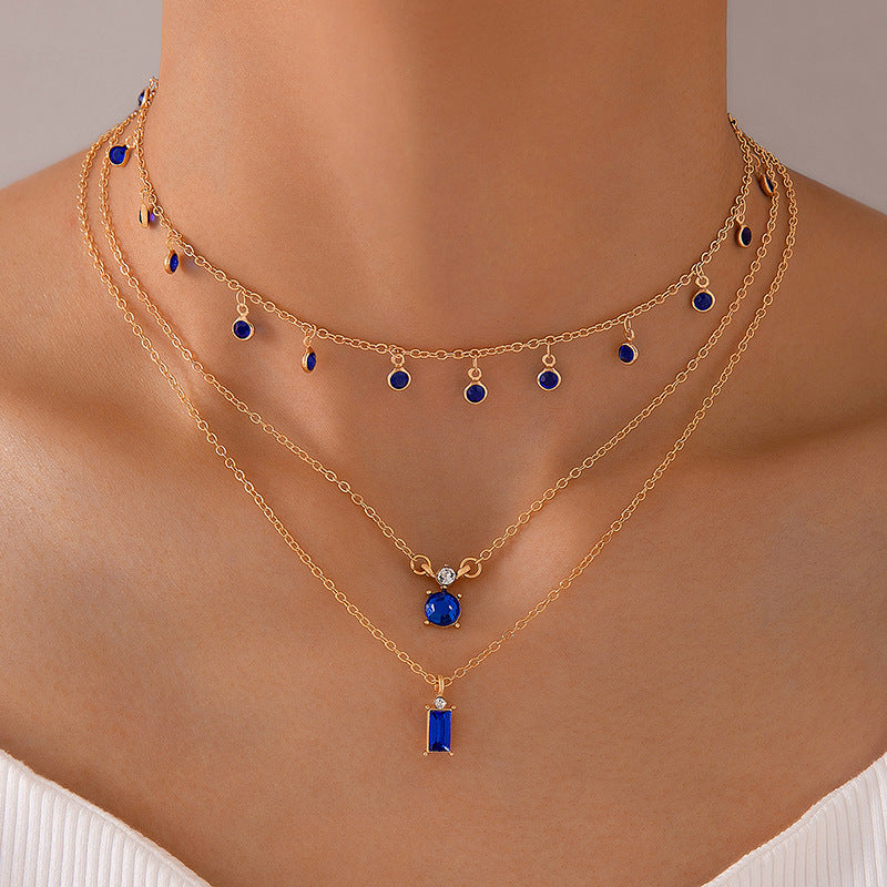 Vintage Grandmother Blue Green Pearl Multilayer Simplicity Necklace