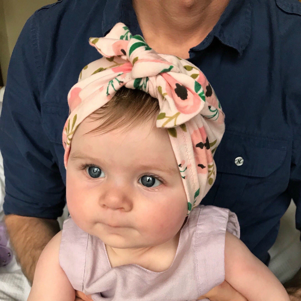 Children Knot Baby Hat Printed Rabbit Ear Cap