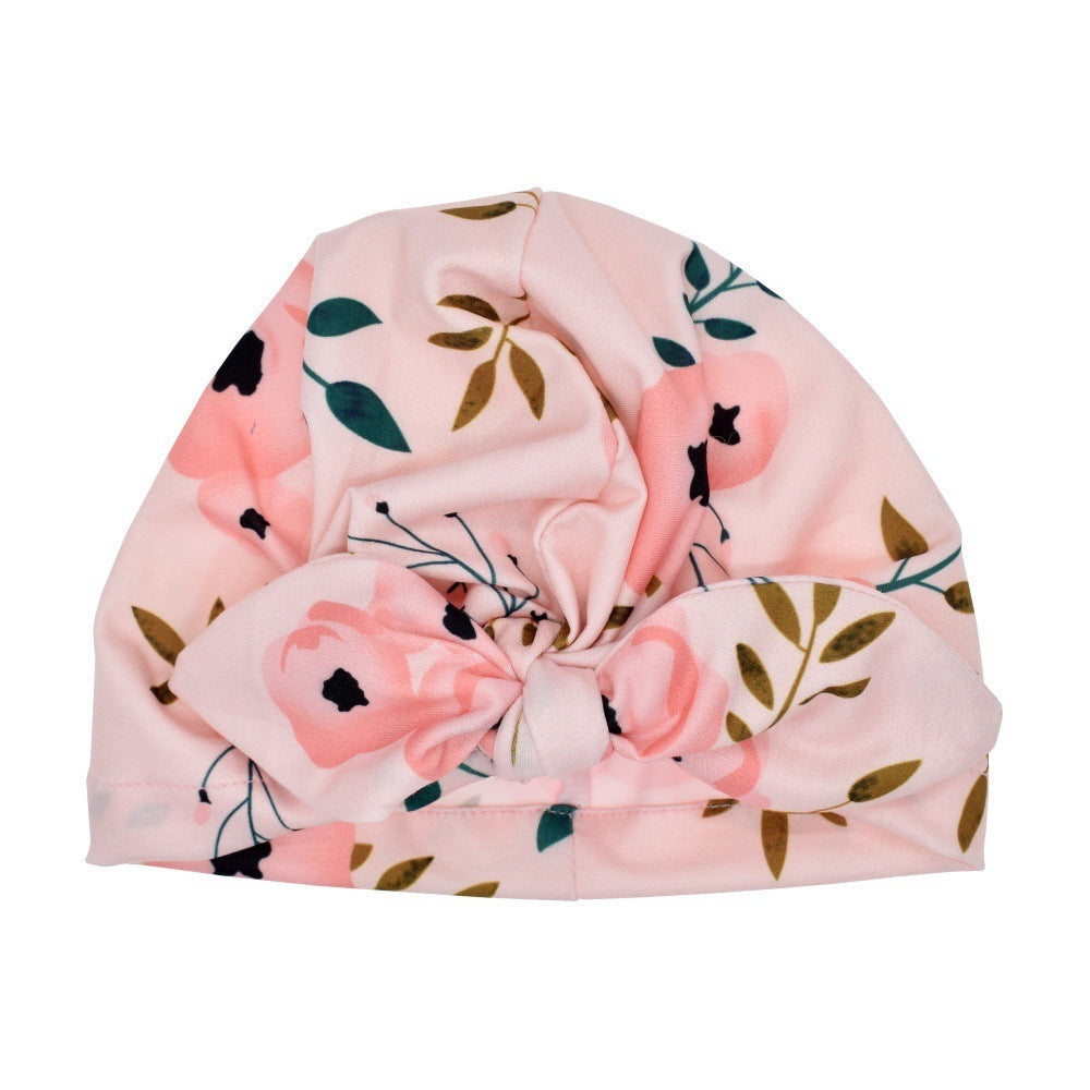 Children Knot Baby Hat Printed Rabbit Ear Cap