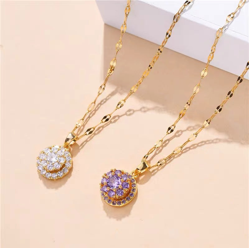 Rotatable Round Zircon Necklace For Women