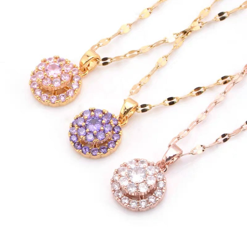 Rotatable Round Zircon Necklace For Women