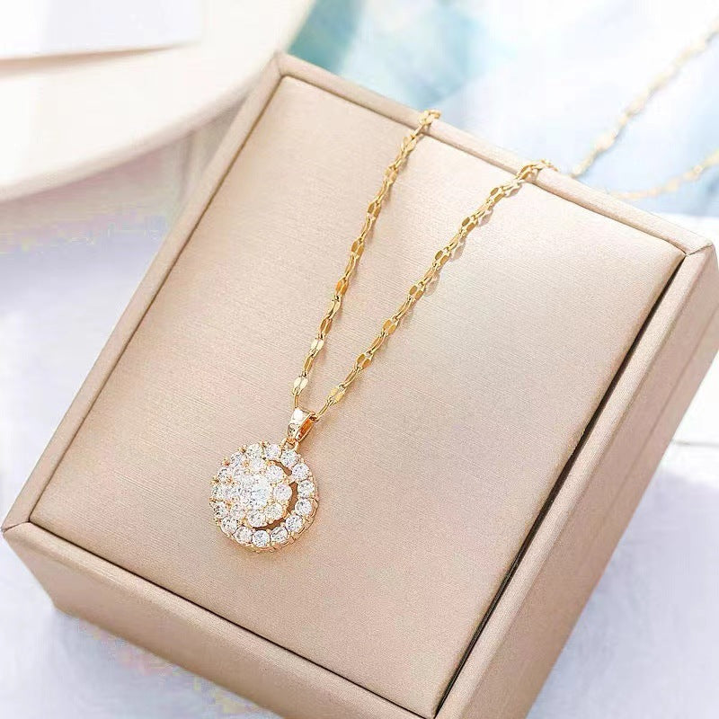 Rotatable Round Zircon Necklace For Women