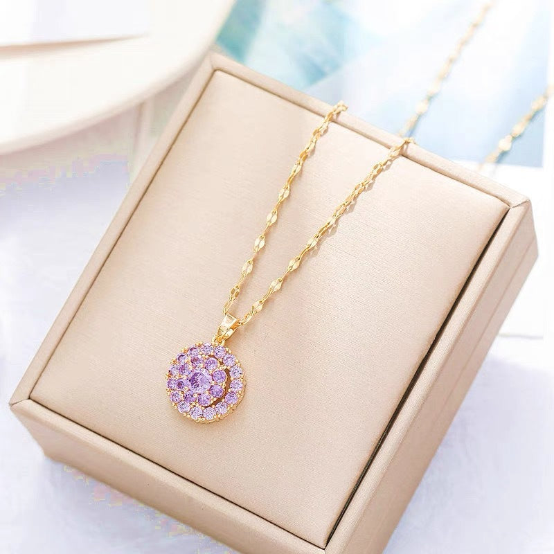 Rotatable Round Zircon Necklace For Women